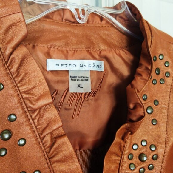 Peter Nygard Vintage 1/2 Leather 1/2 Sweater Zip Up Jacket in Burnt Orange Sz XL - Picture 5 of 8